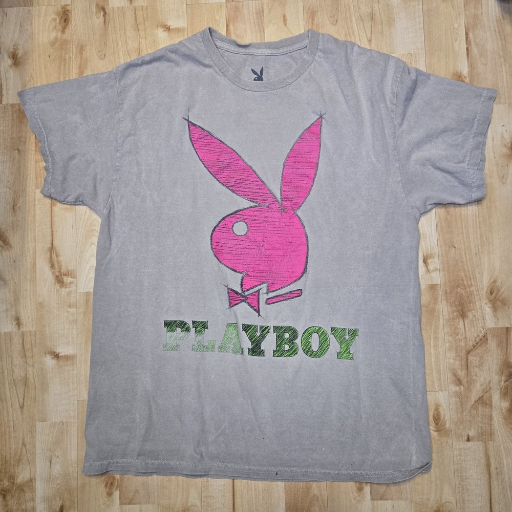 Playboy Unisex Top Officially Licensed Tan Pink Bunny Graphic Tee Size L‎